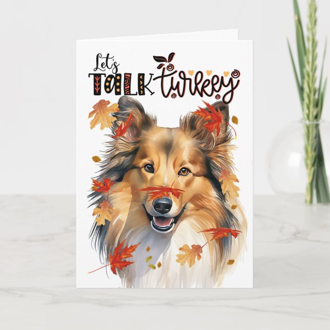 Tarjeta Festiva Día de Acción de Gracias, perro pastor de Shetland (Anverso)