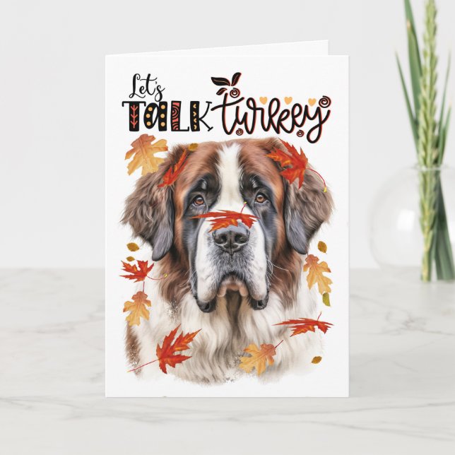 Tarjeta Festiva Día de Acción de Gracias Perro San Bernardo hablem (Anverso)