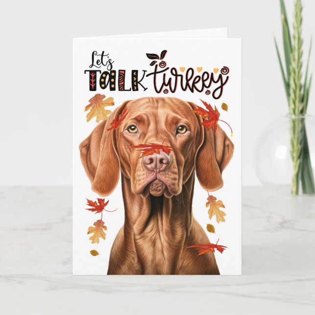 Tarjeta Festiva Día de Acción de Gracias Perro Vizsla Hablemos de  (Anverso)
