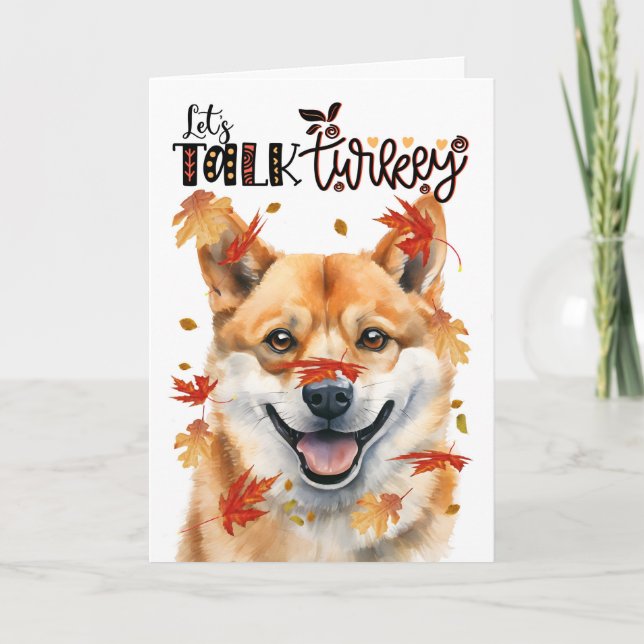Tarjeta Festiva Día de Acción de Gracias Shiba Inu Perro hablemos  (Anverso)