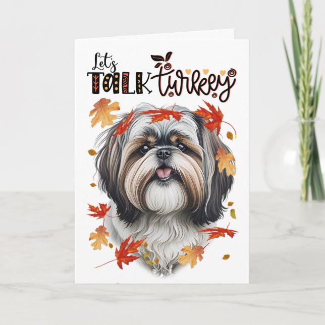 Tarjeta Festiva Día de Acción de Gracias Shih Tzu Dog Hablemos de  (Anverso)