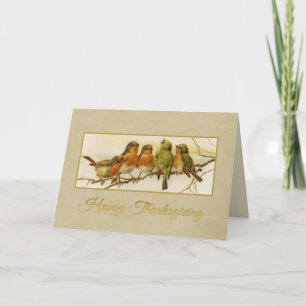 Tarjeta Festiva Día de Acción de Gracias Vintage pájaros