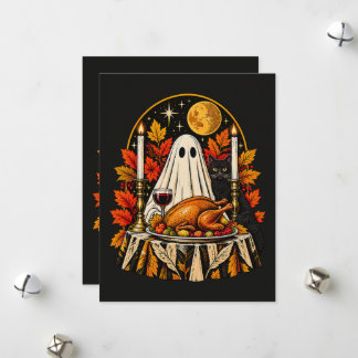 Tarjeta Festiva Día de brujas Acción de gracias Gato y fantasma Pa