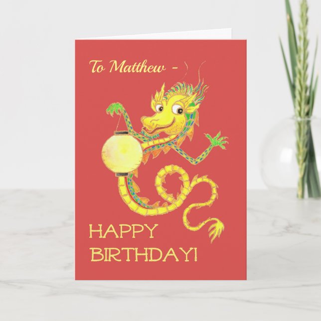 Tarjeta Festiva Día de cumpleaños del dragón en el año chino del f (Anverso)