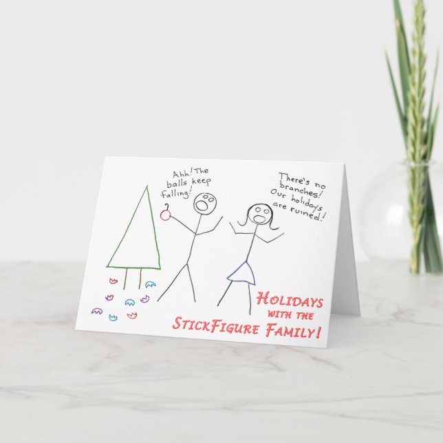 Tarjeta Festiva Día de fiesta de la familia de StickFigure (Anverso)