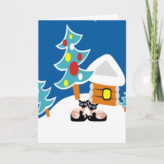 Tarjeta Festiva Día de fiesta de los gatos siameses (Anverso)