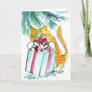 Tarjeta Festiva Día de fiesta del gato que ataca los presentes,
