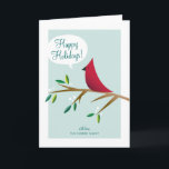 Tarjeta Festiva Día de fiesta doblado cardenal alegre<br><div class="desc">Una sentada cardinal roja retro-inspirada en una rama separa feliz alegría del día de fiesta con un chirrido. ¡No olvide personalizar la tarjeta con sus propios mensajes y nombre en el frente y el interior!</div>