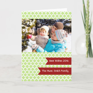 Tarjeta Festiva Día de fiesta doblado foto verde de Quatrefoil