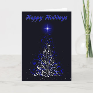 Tarjeta Festiva Día de fiesta festivo azul y blanco del árbol
