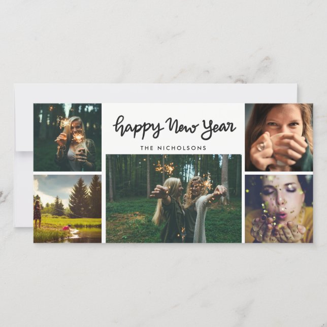 Tarjeta Festiva Día de fiesta manuscrito de cinco fotos de la (Anverso)