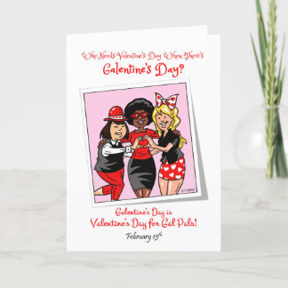 Tarjeta Festiva Día de Galentines 13 de febrero Amigas Celebran Am
