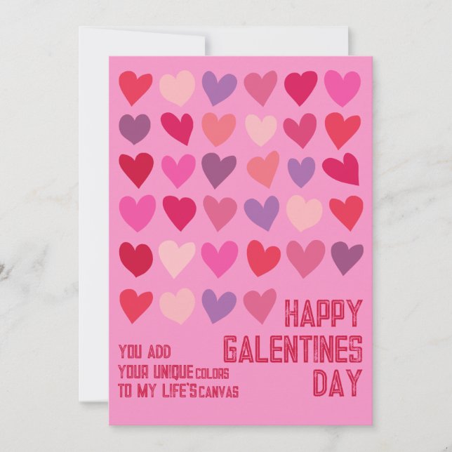 Tarjeta Festiva Día de Galentines Amigas Únicas Corazones Rosados  (Anverso)