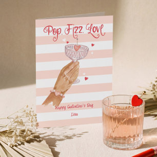 Tarjeta Festiva Día de Galentines Amor Cóctel Feliz Burbujas de Am