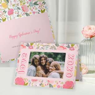 Tarjeta Festiva Día de Galentines foto rosa xoxo floral