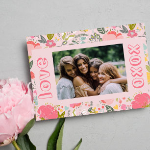 Tarjeta Festiva Día de Galentines foto rosa xoxo floral