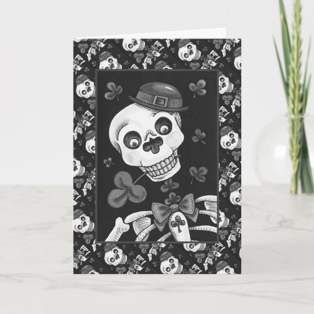 TARJETA FESTIVA DÍA DE LA LEPRECHAUN MUERTA, ST. PADDY'S DAY SKULL (Anverso)