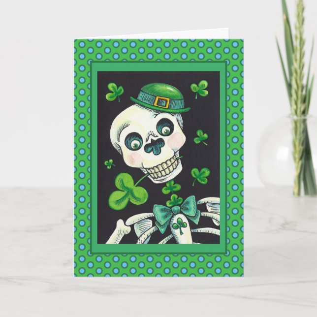 TARJETA FESTIVA DÍA DE LA LEPRECHAUN MUERTA, ST. PADDY'S DAY SKULL (Anverso)