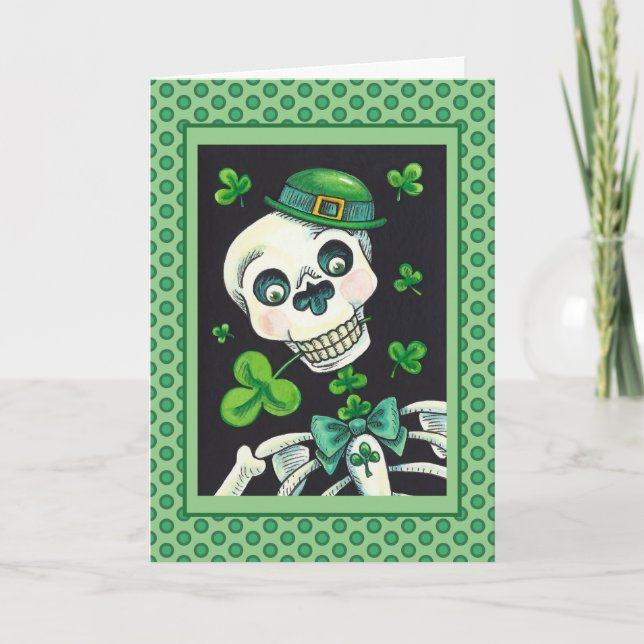 TARJETA FESTIVA DÍA DE LA LEPRECHAUN MUERTA, ST. PADDY'S DAY SKULL (Anverso)