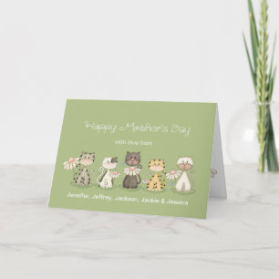 Tarjeta Festiva Día de la Madre, 5 gatos de todos - nombres person