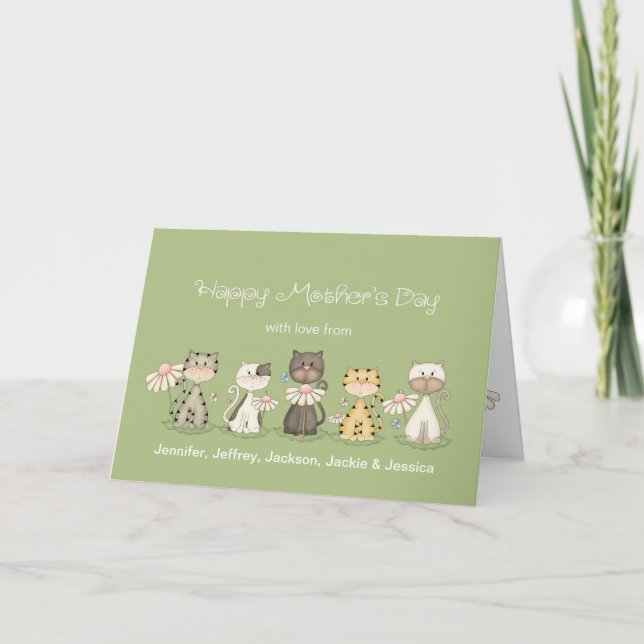 Tarjeta Festiva Día de la Madre, 5 gatos de todos - nombres person (Anverso)