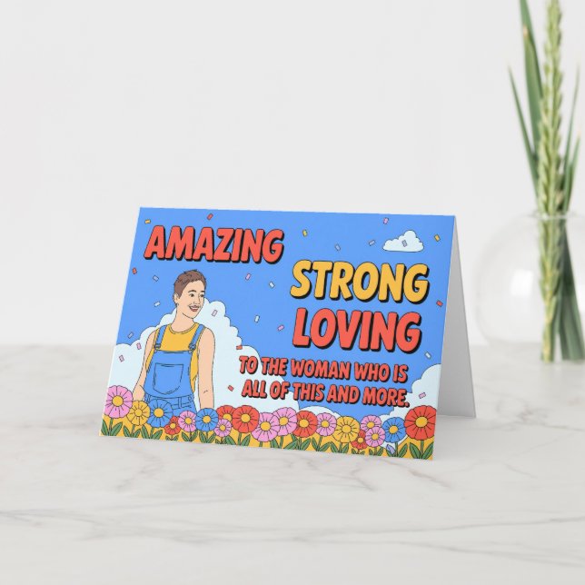 Tarjeta Festiva Día de la Madre al estilo retro de mamá asombrosa  (Anverso)