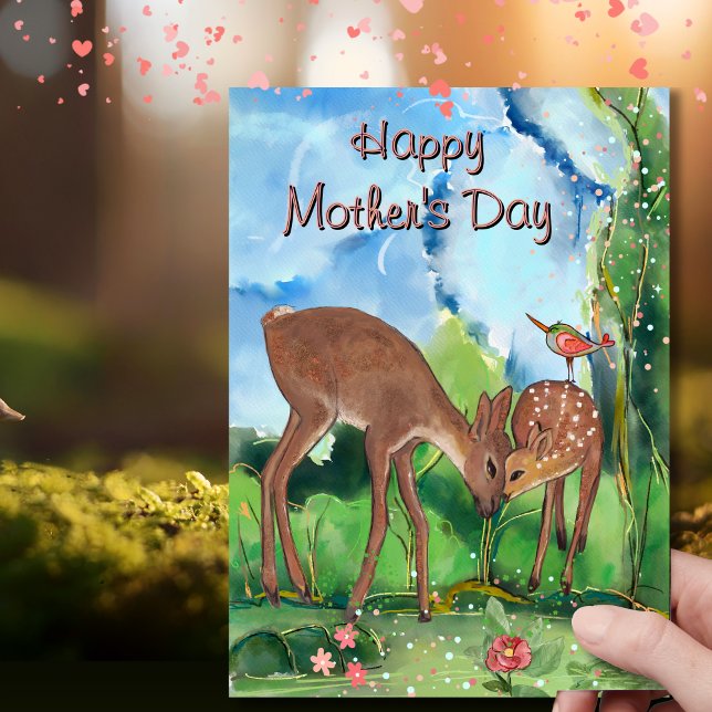 Tarjeta Festiva Día de la Madre Caprichoso Ciervo  (Whimsical Deer Mother's Day Holiday Card)