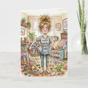 Tarjeta Festiva Día de la Madre Casa Desordenada Mamá Cansada Dive