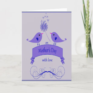 Tarjeta Festiva Día de la Madre con Amor y Aves Azules