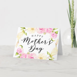 Tarjeta Festiva Día de la Madre con flores de crema rosa