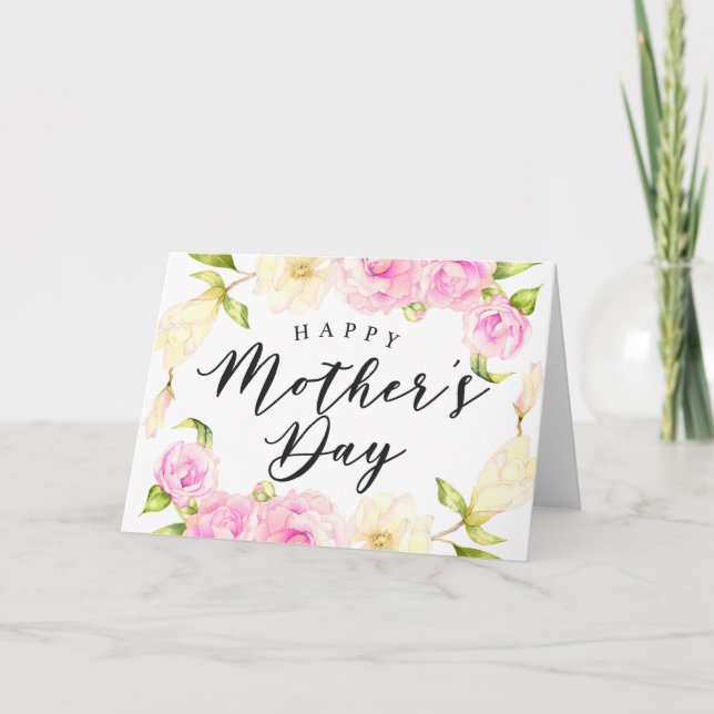 Tarjeta Festiva Día de la Madre con flores de crema rosa (Anverso)