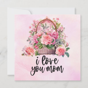 Tarjeta Festiva Día de la Madre con flores rosas