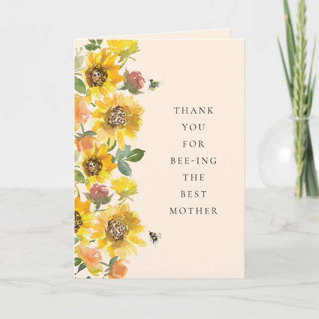 Tarjeta Festiva Día de la Madre de Abejas y Flores (Anverso)