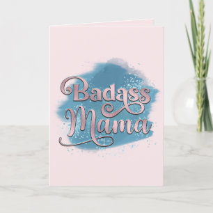 Tarjeta Festiva Día de la madre de la Purpurina azul y rosa Badass