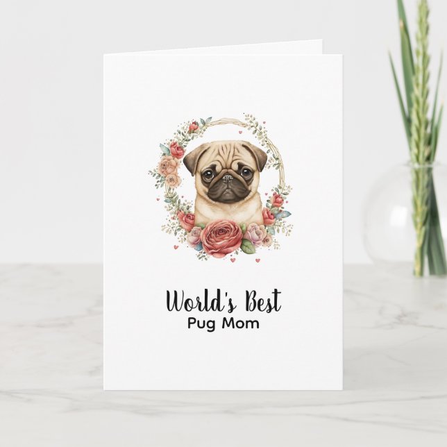 Tarjeta Festiva Día de la madre de Mascota pug de perro personaliz (Anverso)