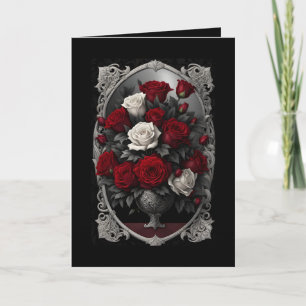 Tarjeta Festiva Día de la Madre de Rosas Góticos Rojos y Blancos