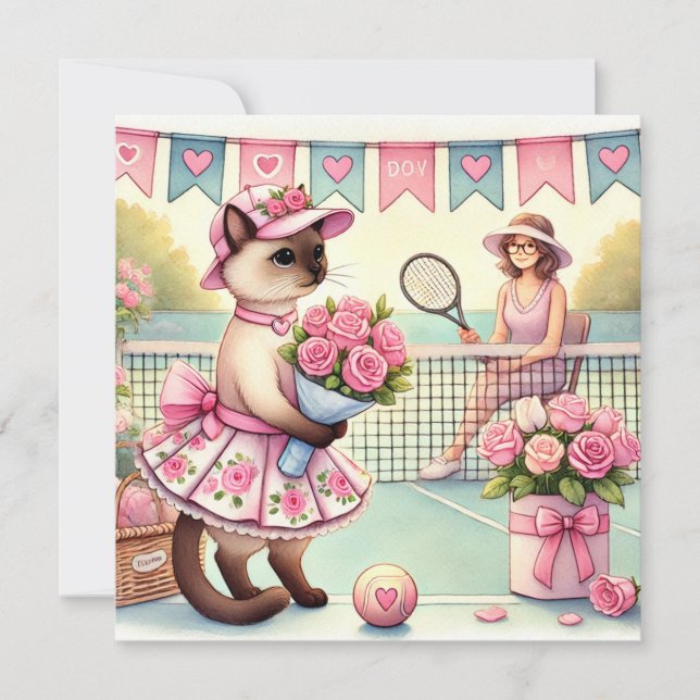 Tarjeta Festiva Día de la Madre de tenis para amantes de los gatos (Anverso)