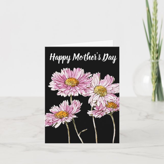 Tarjeta Festiva Día de la Madre entre Asters blancos y rosas pinta (Anverso)