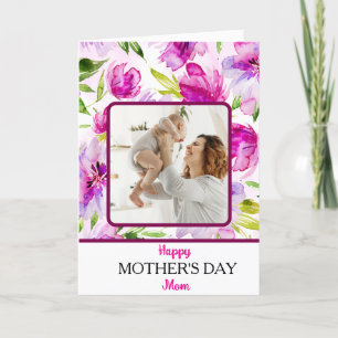 Tarjeta Festiva Día de la Madre floral rosa verde
