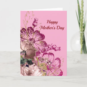Tarjeta Festiva Día de la Madre Floral Rosa Vieja