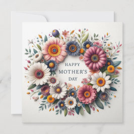 Tarjeta Festiva Día de la Madre Floral Wreath