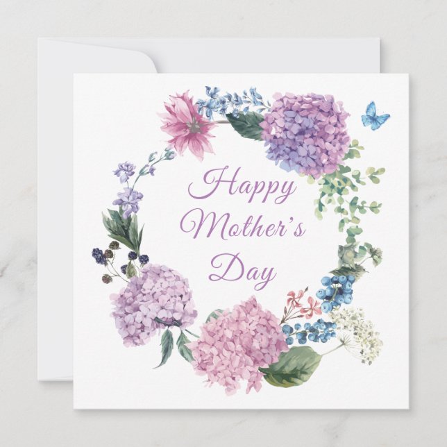 Tarjeta Festiva Día de la Madre Hidrangea Elegante Floral (Anverso)