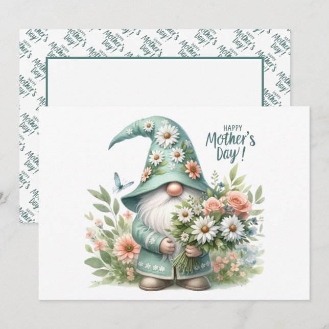 Tarjeta Festiva Día de la Madre Mágico: Delicioso Encanto de Gnomo (Anverso / Reverso)