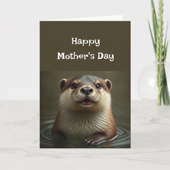 Tarjeta Festiva Día de la Madre Mamá Pun Otter Animal Humor Fun (Anverso)