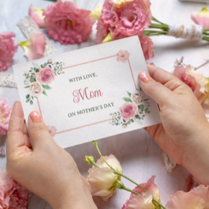 Tarjeta Festiva Día de la Madre Para Mamá Escrituras Acuarela Flor
