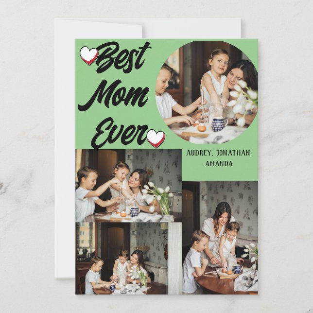 Tarjeta Festiva Día de la Madre personalizado, Cuatro fotos en col (Anverso)