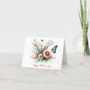 Tarjeta Festiva Día de la Madre personalizado floral rosa y azul