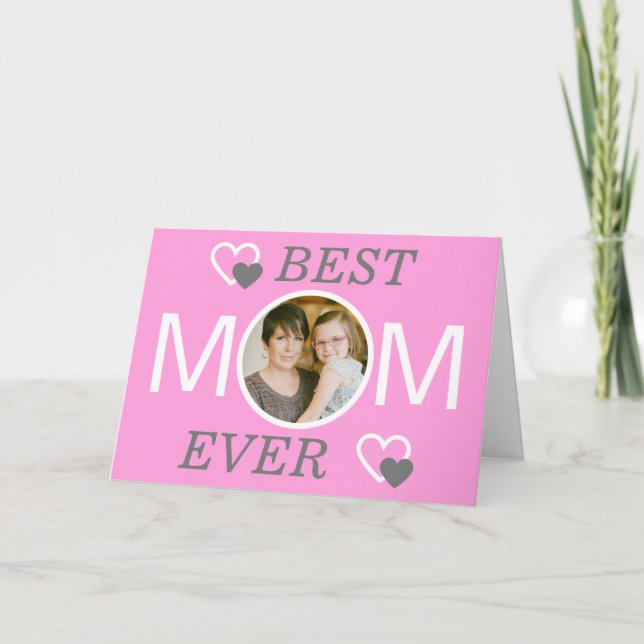 Tarjeta Festiva Día de la Madre personalizado rosa mejor foto de m (Anverso)