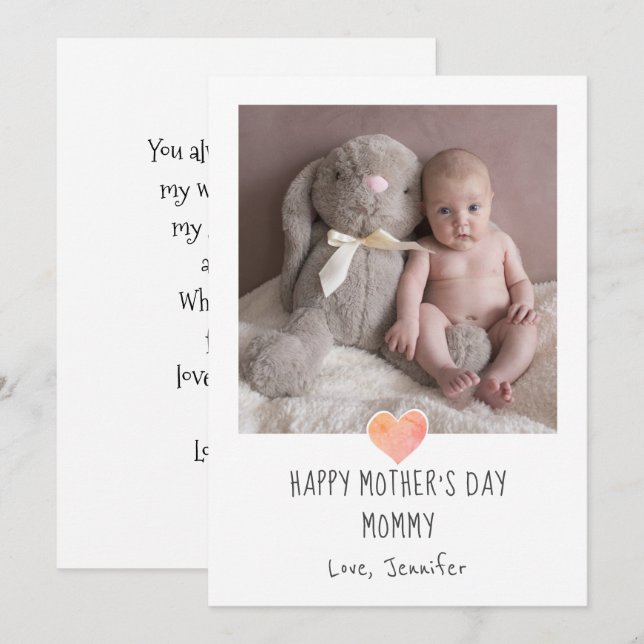 Tarjeta Festiva Día de la madre por foto de mamá (Anverso / Reverso)