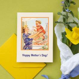 Tarjeta Festiva Día de la Madre retro vintage niño de 50 años de m